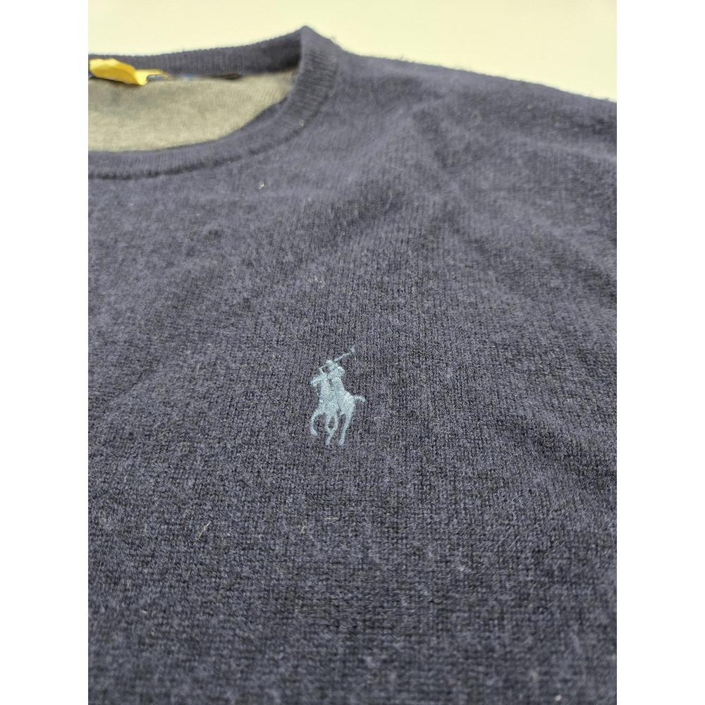 Polo Ralph Lauren Wool Sweater Men's Small Navy Blue Crewneck Pullover Knit Logo - Picture 3 of 12